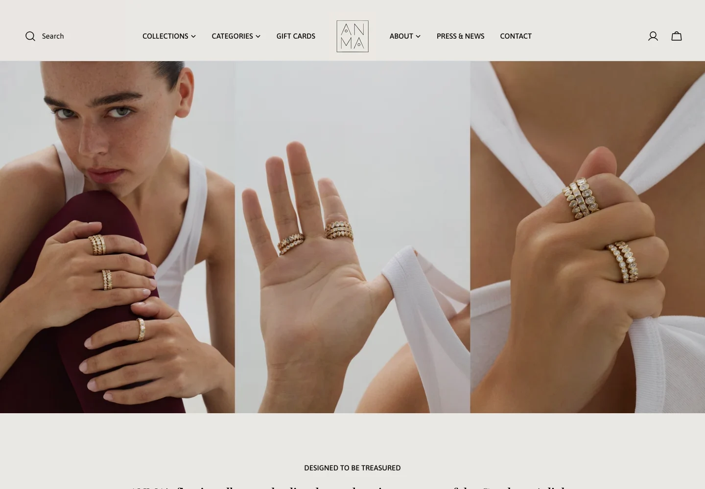 Anma Jewellery live Shopify storefront