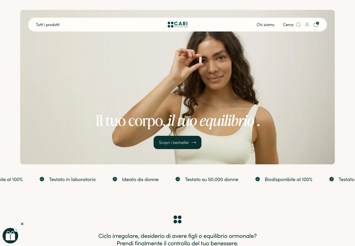 Cari Nutrition live Shopify storefront