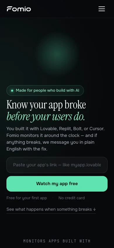 Fomio mobile website