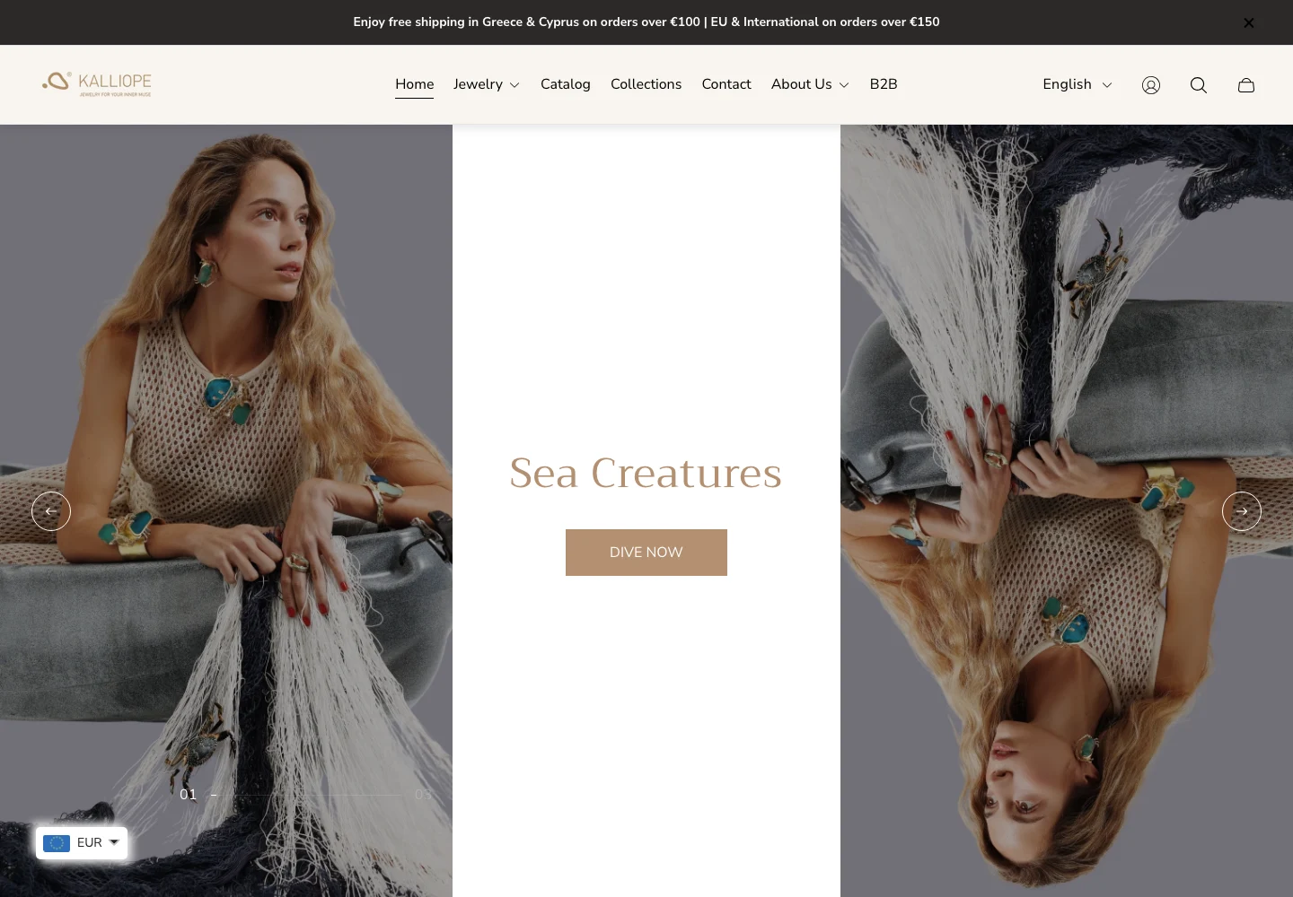 Kalliope Jewelry live Shopify storefront